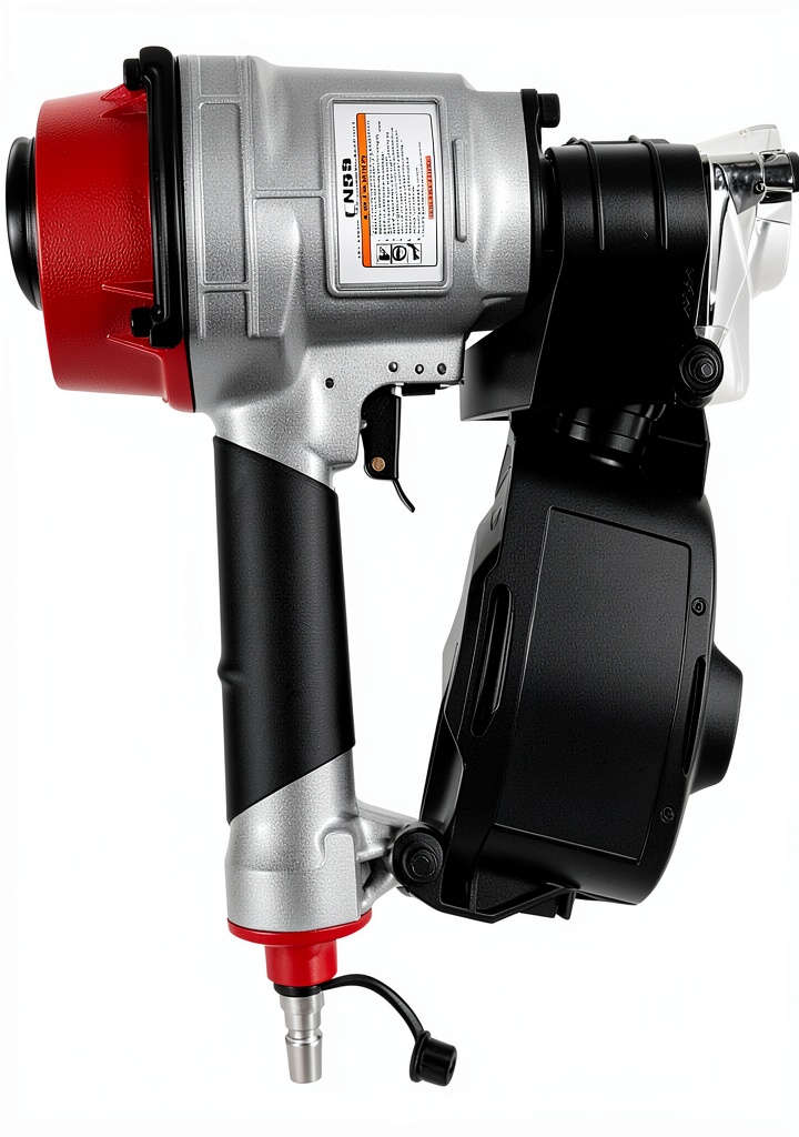 Installing XUFOPLY Pneumatic Coil Nailer Tool Black+red on a wooden workbench