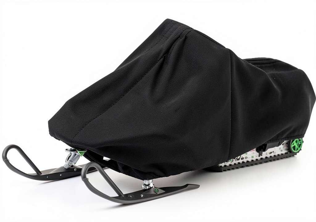 Arctic Cat F8 Sno Pro cover being placed on a snowmobile in snowy conditions