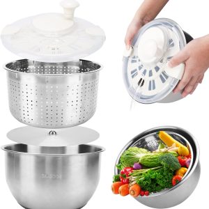 Stainless Steel Salad Spinner ooooxxxx 5.8L Black Non Slip Base-0