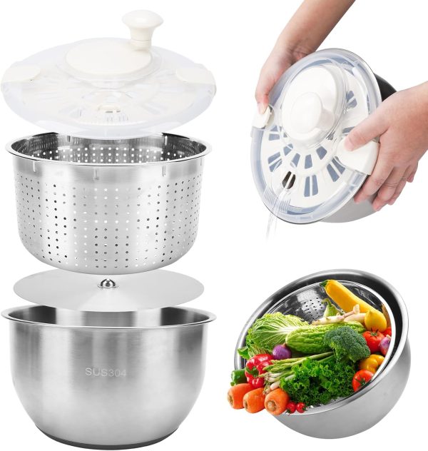 Stainless Steel Salad Spinner ooooxxxx 5.8L Black Non Slip Base-0