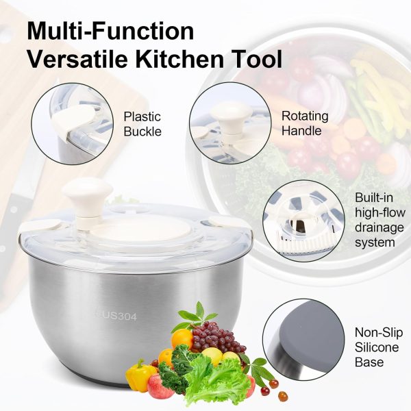 Stainless Steel Salad Spinner ooooxxxx 5.8L Black Non Slip Base-3
