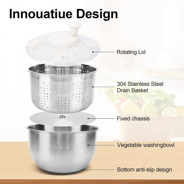 Stainless Steel Salad Spinner ooooxxxx 5.8L Black Non Slip Base-2