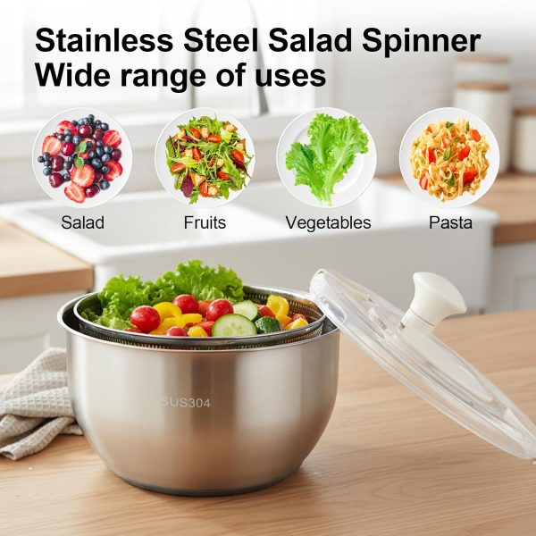 Stainless Steel Salad Spinner ooooxxxx 5.8L Black Non Slip Base-4