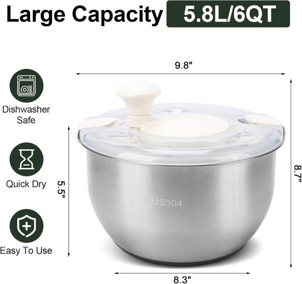 Stainless Steel Salad Spinner ooooxxxx 5.8L Black Non Slip Base-1