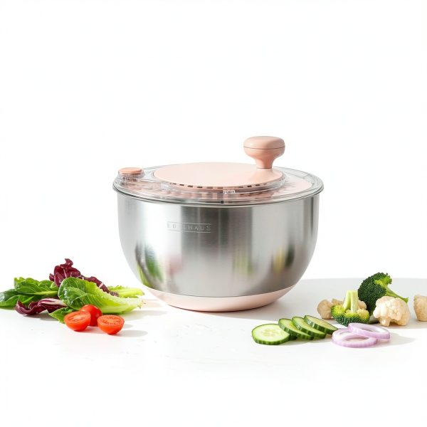 Salad Spinner 5.3Qt Stainless Steel by EDELHAUS with Stop Button-1