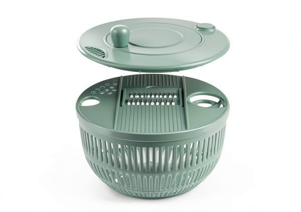 YUANYE Salad Spinner Large, 3 IN 1 Vegetable and Fruit Washing Bowl with Strainer, Lettuce Spinner with 5 Blades Slicer, Egg Yolk Strainer, Bowl for Efficient Salad Preparation, 5.3 Qt（Green）-4
