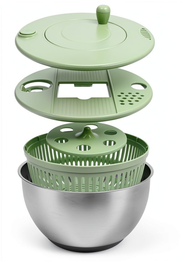 5.3QT Salad Spinner VVAKAM Large Steel Lettuce Spinner with 5 Blade-4