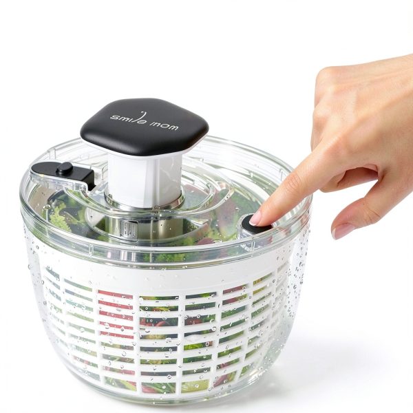 Smile mom Salad Spinner Small Lettuce Spinner Kitchen Gadgets Vegetable Washer, High Efficiency for Home Kitchen Washing & Drying Leafy Vegetables, One-Handed Handle Easy Press 3.8 Qt White-2