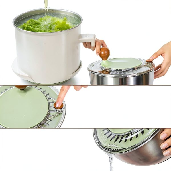 Stainless Steel Salad Spinner 5.3Qt Ainmvnos Stop Button Non Slip Base-4