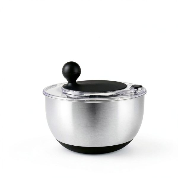 5.3Qt Stainless Steel Salad Spinner with Stop Button, BPA-Free Vegetable Lettuce Spinner, Transparent Lid & Drainage Hole, Non-Slip Base, Dishwasher Safe Fruit Washer-2