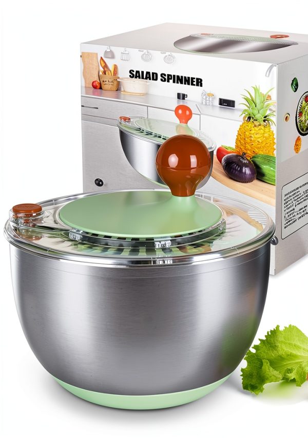 Stainless Steel Salad Spinner 5.3Qt Epinke Stop Button Non Slip Base-0