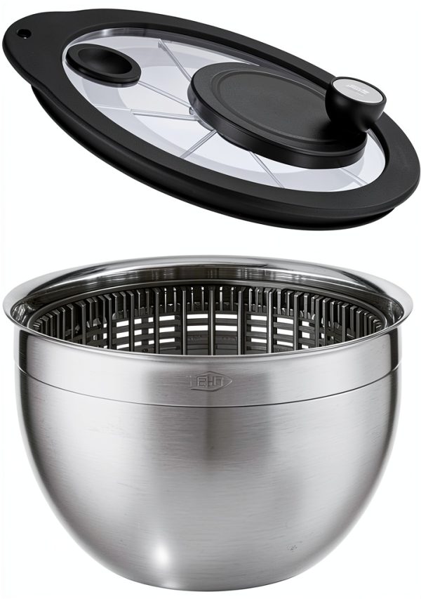 Rosle 15695 Stainless Steel Large Salad Spinner with Glass Lid 3.5L-0