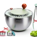 KITHELP Stainless Steel Salad Spinner Large, Vegetables Fruits Wash Bowl with Strainer, Lettuce Spinner Dryer for Efficient Salad Preparation 5.3Qt-0