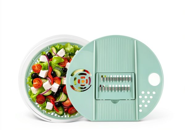 YUANYE Salad Spinner Large, 3 IN 1 Vegetable and Fruit Washing Bowl with Strainer, Lettuce Spinner with 5 Blades Slicer, Egg Yolk Strainer, Bowl for Efficient Salad Preparation, 5.3 Qt（Green）-6