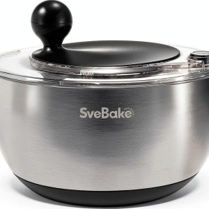 5.3Qt Stainless Steel Salad Spinner with Stop Button, BPA-Free Vegetable Lettuce Spinner, Transparent Lid & Drainage Hole, Non-Slip Base, Dishwasher Safe Fruit Washer-0