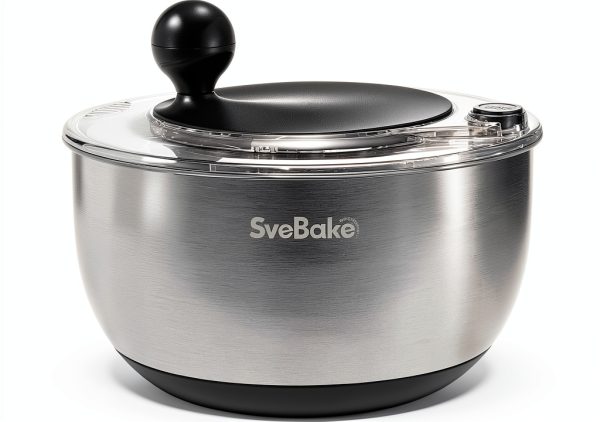 5.3Qt Stainless Steel Salad Spinner with Stop Button, BPA-Free Vegetable Lettuce Spinner, Transparent Lid & Drainage Hole, Non-Slip Base, Dishwasher Safe Fruit Washer-0