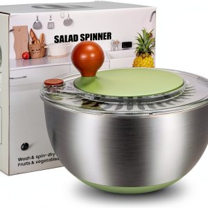 Stainless Steel Salad Spinner 5.3Qt Ainmvnos Stop Button Non Slip Base-0