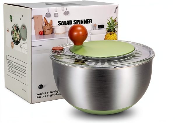 Stainless Steel Salad Spinner 5.3Qt Ainmvnos Stop Button Non Slip Base-0