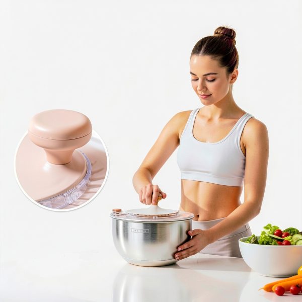 Salad Spinner 5.3Qt Stainless Steel by EDELHAUS with Stop Button-2