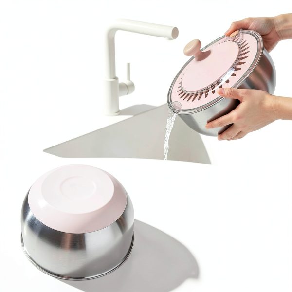 Salad Spinner 5.3Qt Stainless Steel by EDELHAUS with Stop Button-4