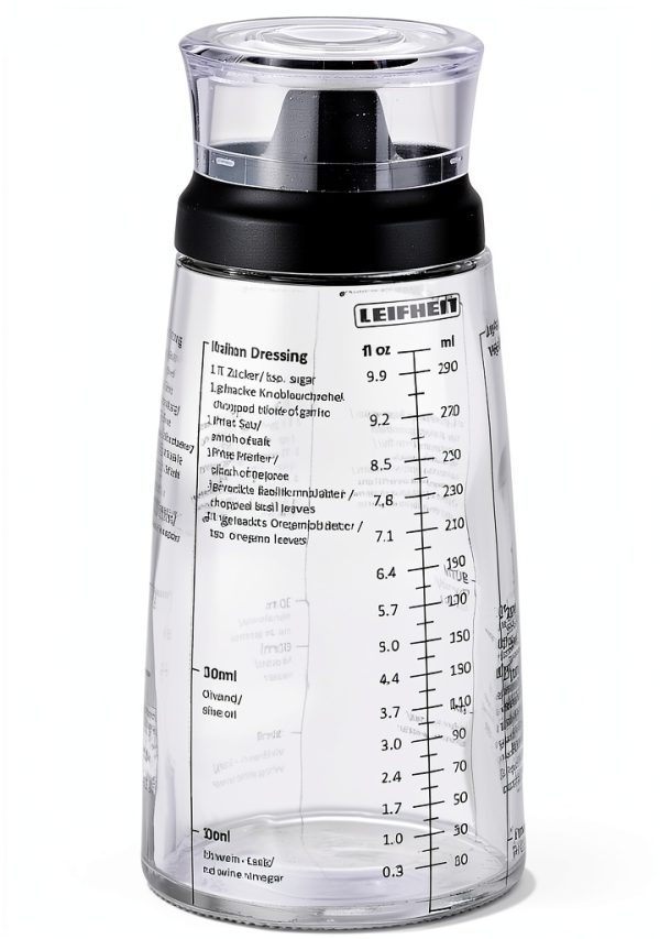 Leifheit Glass Salad Dressing Bottle 10 oz Black Eco Leakproof Lid-0