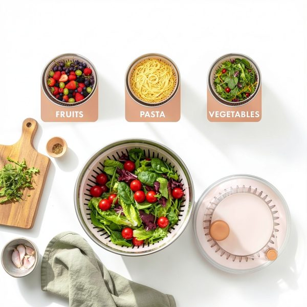 Salad Spinner 5.3Qt Stainless Steel by EDELHAUS with Stop Button-3
