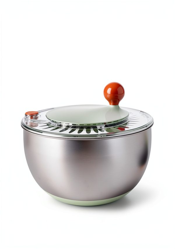 Stainless Steel Salad Spinner, Lettuce Spinner with Drain, Non-Slip Base, Stop Button, Vegetable Dryer, BPA Free, 5.3 Qt-6