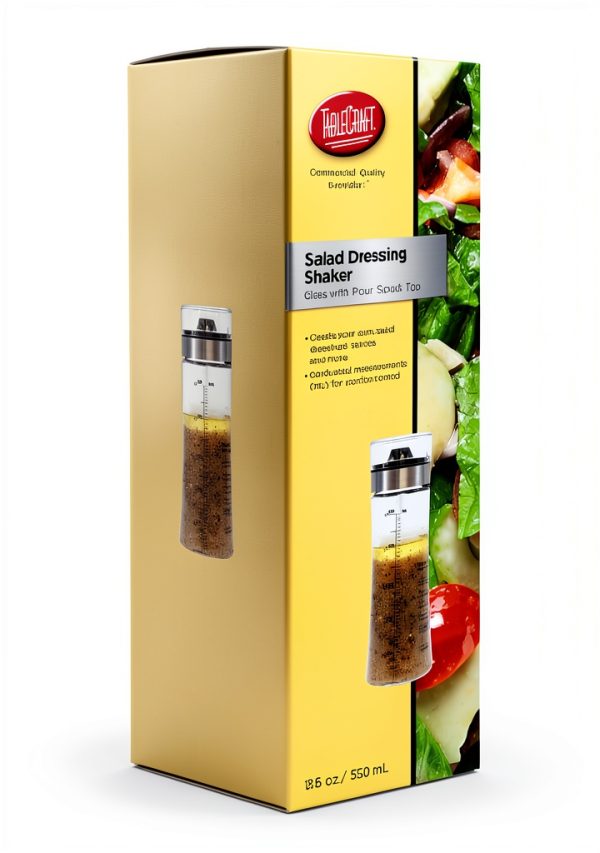 Tablecraft Salad Dressing Shaker, Glass with Plastic & Metal Pour Spout Top, Clear-1