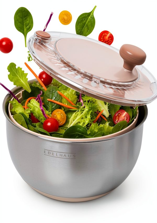 Salad Spinner 5.3Qt Stainless Steel by EDELHAUS with Stop Button-0