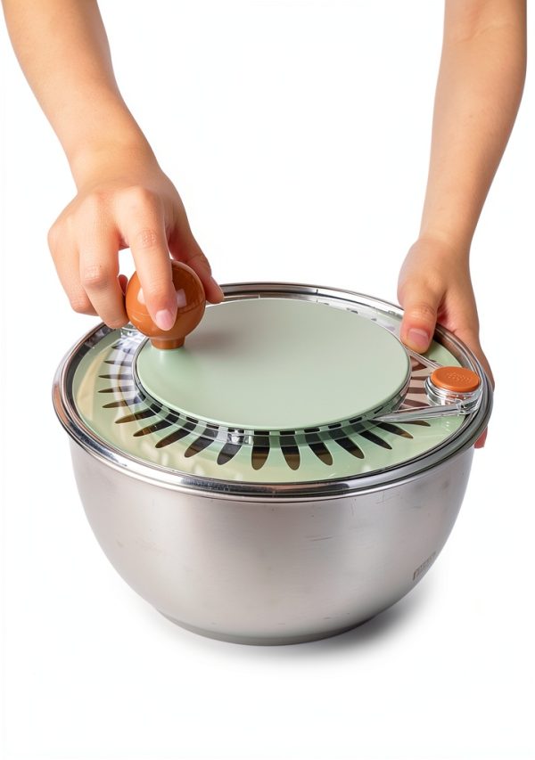 Stainless Steel Salad Spinner, Lettuce Spinner with Drain, Non-Slip Base, Stop Button, Vegetable Dryer, BPA Free, 5.3 Qt-3