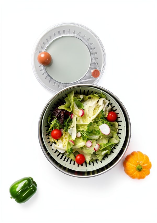 Stainless Steel Salad Spinner, Lettuce Spinner with Drain, Non-Slip Base, Stop Button, Vegetable Dryer, BPA Free, 5.3 Qt-5