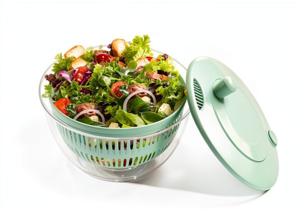 YUANYE Salad Spinner Large, 3 IN 1 Vegetable and Fruit Washing Bowl with Strainer, Lettuce Spinner with 5 Blades Slicer, Egg Yolk Strainer, Bowl for Efficient Salad Preparation, 5.3 Qt（Green）-8