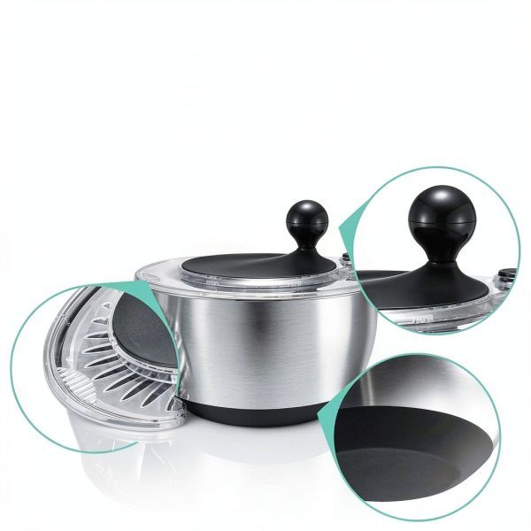 5.3Qt Stainless Steel Salad Spinner with Stop Button, BPA-Free Vegetable Lettuce Spinner, Transparent Lid & Drainage Hole, Non-Slip Base, Dishwasher Safe Fruit Washer-1